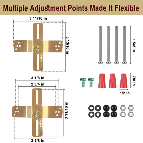 Two Pack 4 Inch Light Fixture Mounting Brackets With 180 Degree Adjustable Crossbar For Standard 4 Inch Electrical Boxes Includes Screws Nuts, gold bracket and hardware