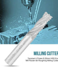 Close-up of roughing HSS end mill, 4-flute, 6–20 mm, part of a 7-piece set