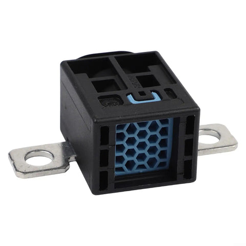 Precision Oem Fuse Cut Off Switch For Tesla Model S X And Model 3 Reliable Electrical Power Disconnect Replacement Built Solid Abs Metal Hassle Free Install Straight Swap Upgrade close-up view showing black ABS housing and blue interior design.