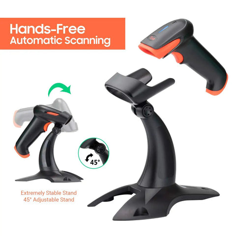 3 In 1 2D QR Barcode Scanner With Stand Bluetooth 2.4GHz Wireless And USB Wired Handheld Barcode Reader For Fast POS Scanning Plug And Play Setup HW0001