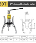 Heavy Duty 30 Ton Hydraulic Bearing Puller Set With Sick Jaw Gear And Rock Solid All Steel Casing showcases a polished steel design for effective use.