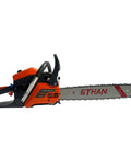 Lateral view of Gas Chainsaw With 60Cc 2 Cycle Engine 4 HP 8500 RPM 20 Inch Bar for tree felling and yard work