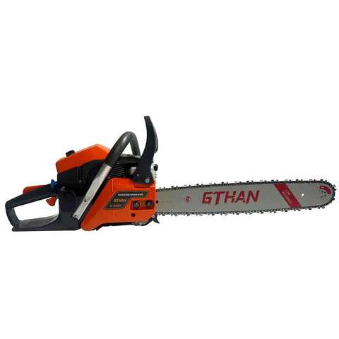 Lateral view of Gas Chainsaw With 60Cc 2 Cycle Engine 4 HP 8500 RPM 20 Inch Bar for tree felling and yard work