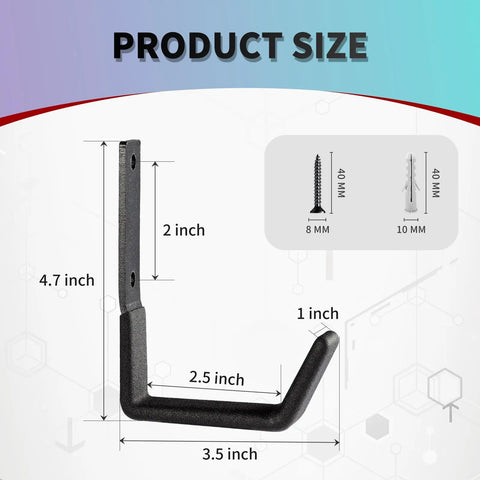 Beefy Heavy Duty Wall Mount Hooks Set For Garage And Garden, 2 Pack Small Steel U Hooks with Dimensions 4.7x3.5 Inches