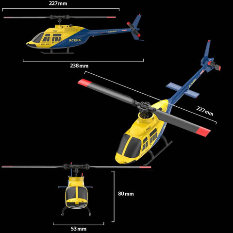 Rad RC Helicopter For Adults A60 Era With 2.4G 4CH Gyro Stabilized Remote Control Chopper dimensions and design view.