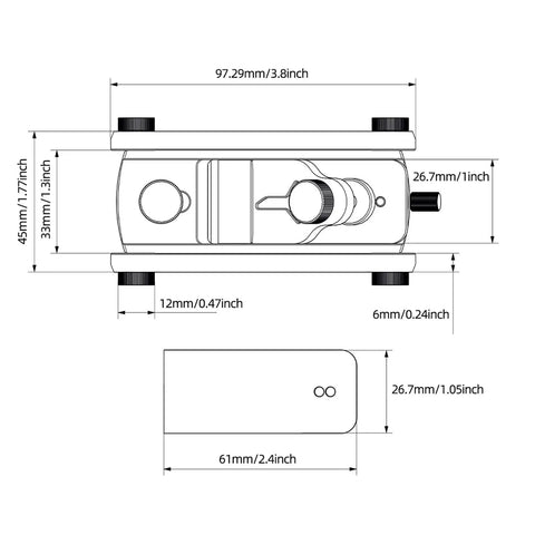 Dimensions of Heavy Duty Low Angle Hand Plane With Solid Aluminum Body For Butter Smooth Planing And Razor Crisp Chamfering Adjustable Cutting Angles.