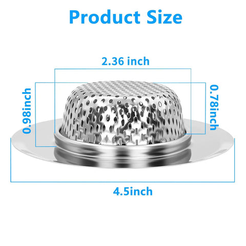 Set Of Two Sink Drain Strainers Keeping Your Pipes Free Of Nasty Gunk While Trapping Messy Hairballs So You Can Kick Clogs To The Curb Featuring A Deep Basket Fit For Bath Or Kitchen Basin. Stainless steel sink strainers with measurement details.