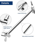Mega Wide Rain Shower Head Combo With 11 Inch Extension Arm And 12 Inch Face, chrome extension arm detail, close-up view