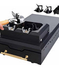Game Changing Barista Tool With This Hella Mighty 150W Electric Coffee Grounds Cleaner Built For 58mm Portafilters showing the cleaner with handles and an under bin.