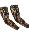Two Steampunk Mechanical Gear Arm Sleeves For Men And Women made of ice silk fabric with gear patterns for outdoor protection.