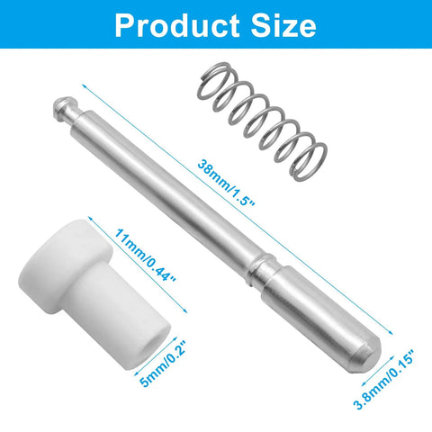Ten Pack Window Screen Plunger Latch Pins With White Caps Solid Aluminum Five Thirty Two By One Point Five Inch No Sweat Snap Fit Replacement Bolts components including pin, spring, and cap.