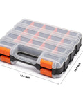 Double Side Tools Organizer With Removable Dividers, 34-Compartment Hardware Storage Box dimensions, closed view