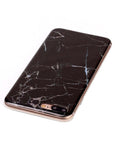 Black marble phone case with cracked design for dual-lens camera smartphone, rear view.
