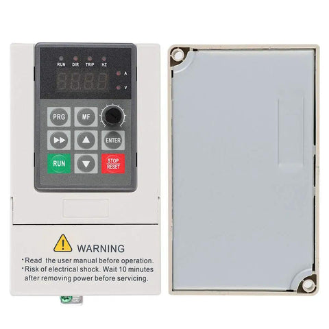 Front view of a Three Phase Output VFD for Spindle Motors, 0.75KW 110V In, 7A Single Phase to Three Phase Frequency Inverter with cover open.