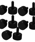 M3x8mm Knurled Thumb Screws In Matte Black Aluminum Alloy Full Threaded Pack Of 10 displayed in a group with grippy heads.