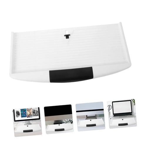 Slick Slide Out Under Desk Keyboard Tray With Heavy Duty Clamp Mount, smooth white ABS surface, ergonomic design for typing comfort.