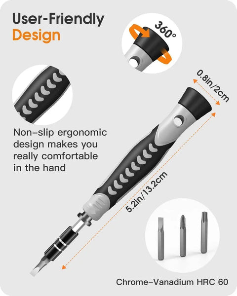 Ergonomic handle of 130-In-1 Precision Screwdriver Set With 120 Bits Magnetic Repair Kit For Electronics And Gadgets Built-In Mini Case