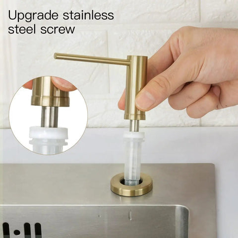 Inserting Champagne Gold Stainless Steel Soap Dispenser With Built In Bottle Countertop Pump into sink