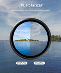 DJI Osmo Action 6 Filter Kit With 2 To 32 Variable ND, CPL UV Lens Filters showing CPL effect on landscape view
