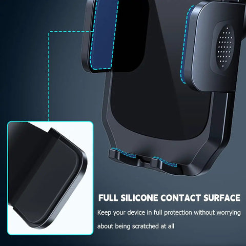 Close-up of Zero Shake Car Phone Holder With Metal Hook Clip and Air Vent Cell Phone Mount showcasing full silicone contact surface.