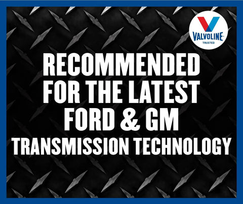 ULV ATF Transmission Fluid for Smooth Shifts endorsed for Ford & GM, text on metal background, Valvoline logo visible