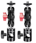 Two Lanxire 1/4-inch screw mount adapters with dual joint tilt for C-stand booms; black with red knobs.