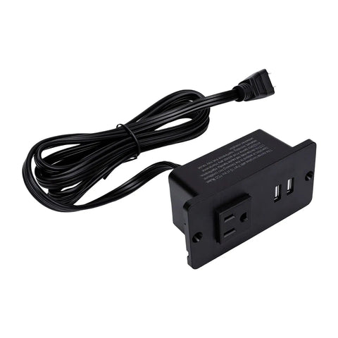 Flush Mount Power Outlet With Heat Resistant Pc Body Legit Fire Proof Design with black casing and built-in USB ports.