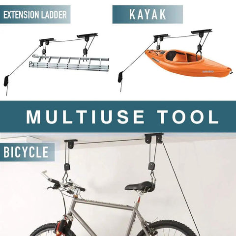 Garage Ceiling Bike Hoist Space Saver Must Have Heavy Duty Bicycle Lift With 3 Pulley System And 45 Feet Adjustable Rope