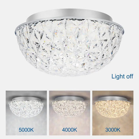 LED Ceiling Light Fixture Flush Mount With Crystal Dome Modern Chandelier Vibe Ceiling Light, 12 inch, 3 color temps display