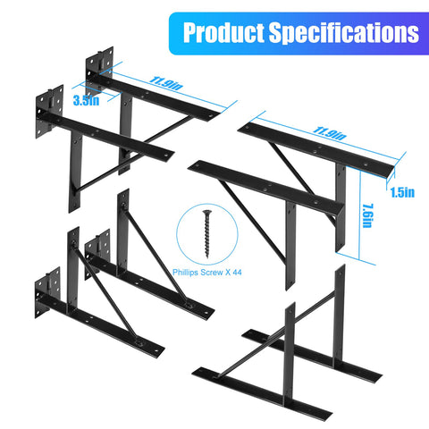 Product specifications of No Sag Heavy Duty Fence Gate Kit with steel corner braces and hinges, adjustable 2x4s included.