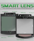 Front view of Panoramic Auto Darkening Welding Helmet with solar powered operation and 4 arc sensors, 4.31 x 3.82 in screen.