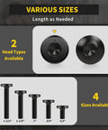 Image showing various sizes of 1/4-20 Inch Flat Head Hex Socket Cap Screws Bolts 3/4 Inch Long Fully Threaded 25 Pack With Electrophoretic Finish And Hex Wrench Included For Quick Heavy Duty Do It Yourself Projects And Rugged Repairs, including different head types.
