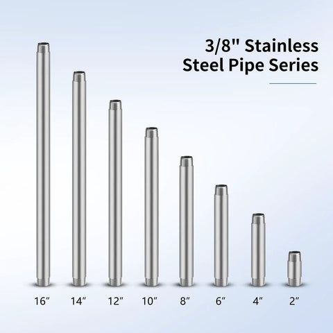 304 Stainless Steel Pipe And Three Eighths Inch NPT Male Threaded Nipples Set, Heavy Duty SCH40 Pre Cut, Various Lengths