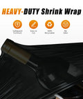 Heavy Duty Black Stretch Wrap 15 X 1000 Ft with 60 Gauge Tough As Nails Shrink Film with bottle wrapped inside.
