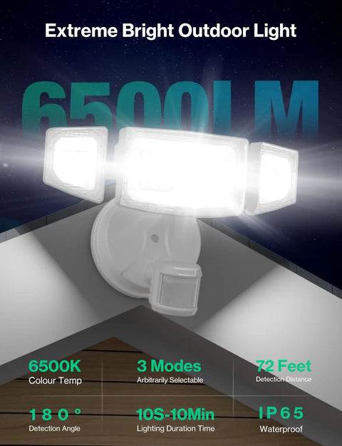 Tough As Nails 65 Watt Hardwired Motion Sensor Flood Light Emits 6500 Lumens Of Sharp Daylight White Illumination Across Backyard Fence Line Gate Entry With Heavy Duty Dusk To Dawn Trigger And All Weather Shield