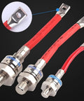 High Power Diode Stud Mount For Welding Machines Generators 1600V with red wires and brass terminal for heavy-duty applications.