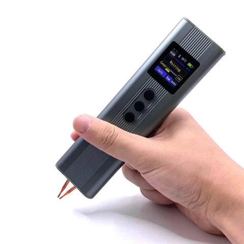 Hand holding Portable Handheld Digital Spot Welder With Multi Level Power Adjustment And Dual Pulse For Nickel Strip Welding Pro Grade Easy To Use