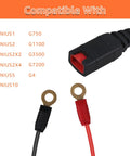 M10 connector and terminals detail for Two Pack Heavy Duty Battery Harness Compatible With Smart Chargers Featuring M10 Three Eighth Inch Terminal Connectors.