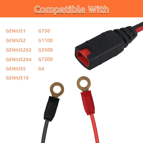 M10 connector and terminals detail for Two Pack Heavy Duty Battery Harness Compatible With Smart Chargers Featuring M10 Three Eighth Inch Terminal Connectors.