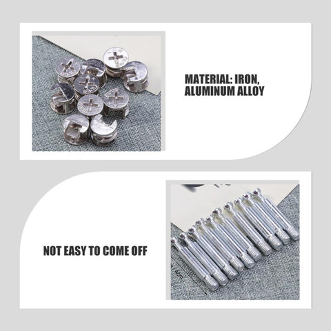 Furniture Connecting Cam Bolt Nuts Set with Locking Cam Fittings and Dowels for Cabinets, Iron and Aluminum Alloy, 24 Pieces