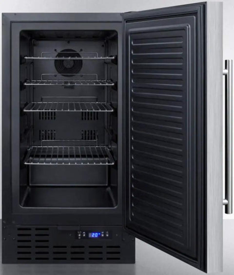 Interior view of Game-Changing Solid Stainless Steel Upright Freezer With Smooth Frost-Free Operation And Smart Digital Thermostat.