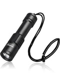 D520 1000 Lumen Scuba Dive Light With Rotary Switch, compact black flashlight with wrist strap for underwater use, IP68 waterproof rating.