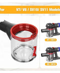 Upgrade Your Dyson V7, V8, SV10, Or SV11 With This High Capacity Replacement Dust Cup and Trash Can Container showing dust bin design.