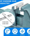 Shop Floor Approved Aluminum Vise Jaws With Offset Build Designed To Hold Firm At 5 1/2 Inches Wide And 3 Inch Center Spacing displayed on a workshop vise
