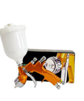 Professional Pneumatic Air Spray Gun With 1.3mm Nozzle For Automotive Paint Spraying And Auto Body Refinishing, showing orange gun and white cup.