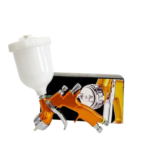 Professional Pneumatic Air Spray Gun With 1.3mm Nozzle For Automotive Paint Spraying And Auto Body Refinishing, showing orange gun and white cup.