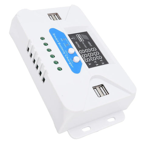 40A Solar Charge Controller With LCD Display And Four USB Ports For LiFePO4 Battery Systems, Weatherproof IP32 Enclosure, Easy Energy Management For Your Solar Setup, Built To Hang Tough Outdoors. White IP32 40A solar charge controller with LCD and four USB ports