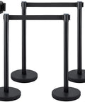 Stanchion Set With 6.6 Ft Black Retractable Belt For Crowd Control, Durable Barrier With Concrete And Metal Base, Easy Connect Assembly