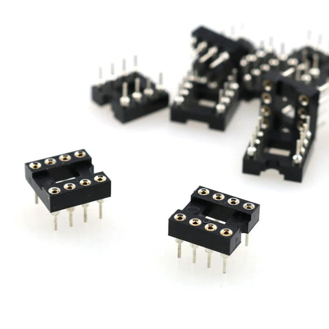 10 Pack DIP IC Socket Adapters 2.54mm Pitch 8 Pin Round Hole Soldering Socket For IC Chips Black Plastic Metal Construction