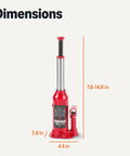 Amazon Basics red hydraulic bottle jack, 4-ton capacity, side view with 7.6–14.8 in lift height